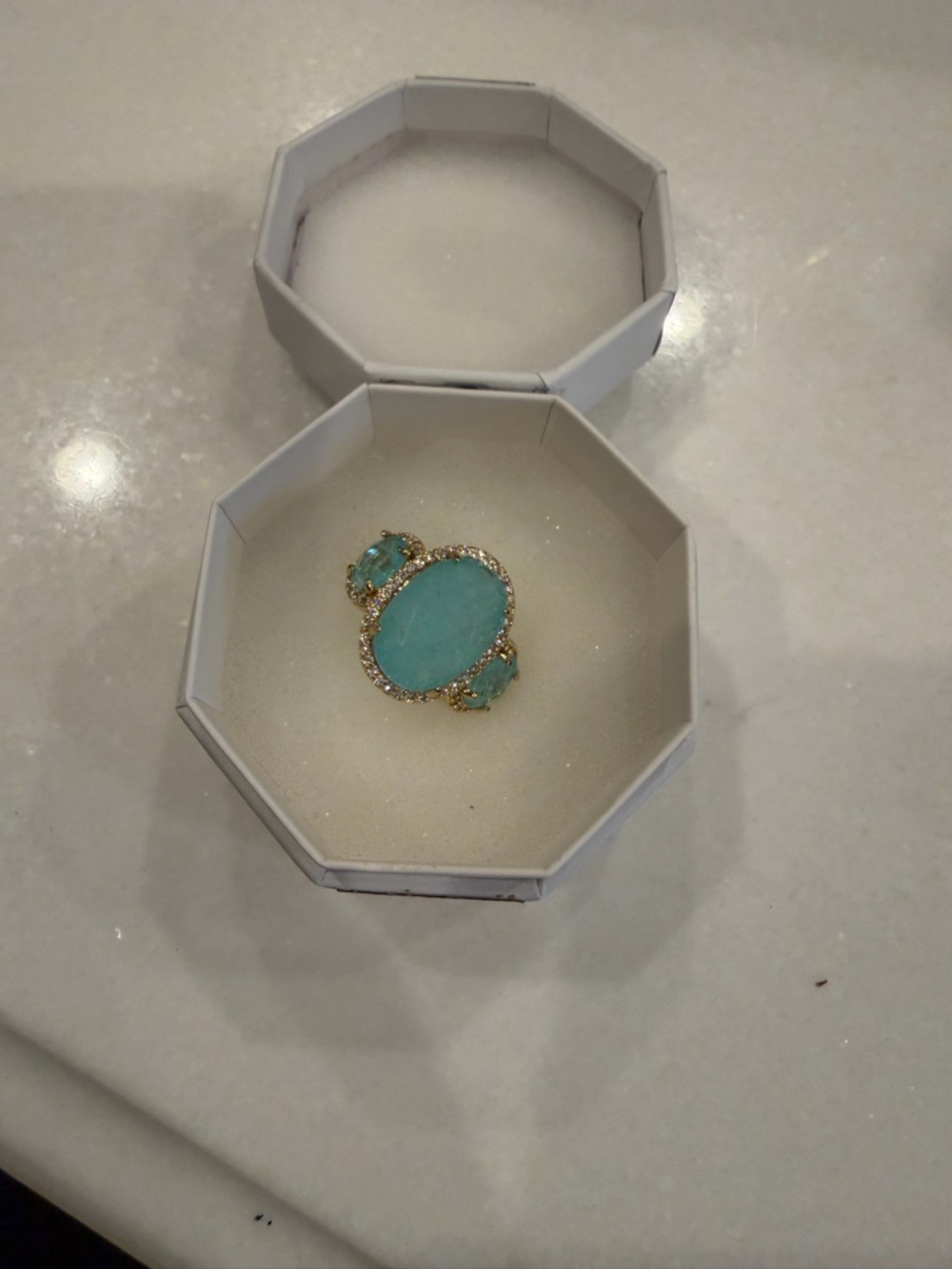 Resort Wear Gold-Tone Turquoise Oval Statement Ring/ bomb party size 6